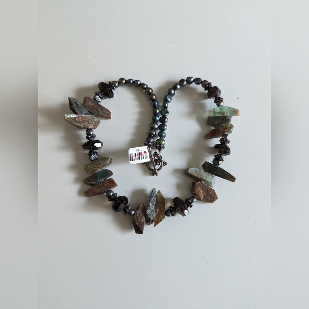 $92 Beautiful Sterling, Pearl & Kyanite Smokey Quartz- 92 Grams